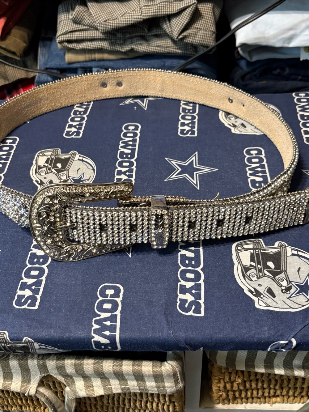Nocona Crystal-Embellished Western Belt - Silver